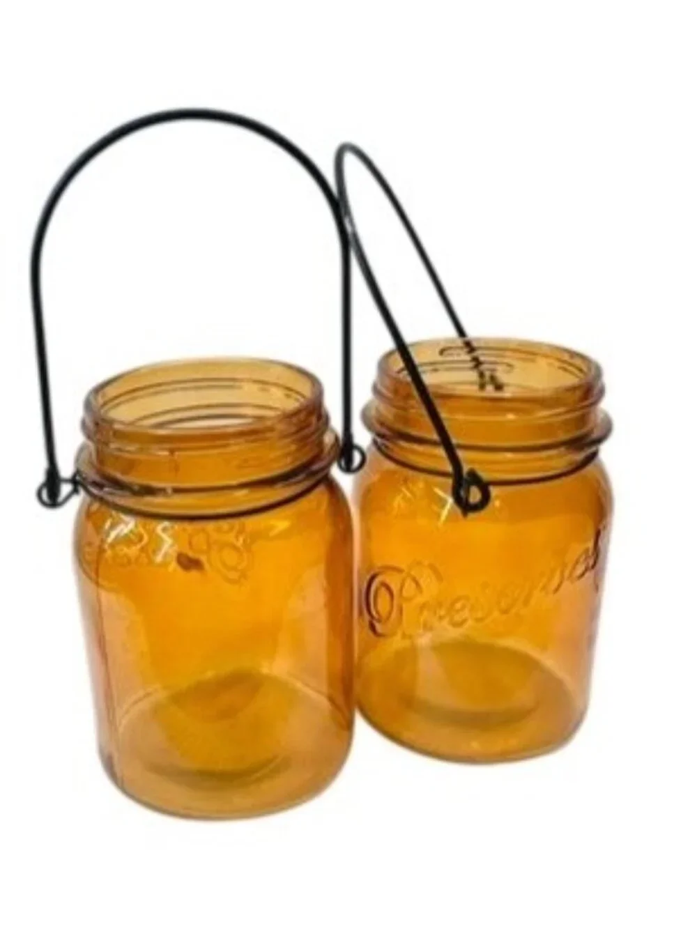 Set of 2 Amber Glass 